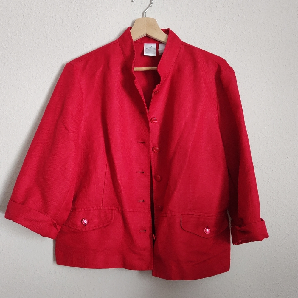 Emma James Blazer by Liz Claiborne Red Jacket Size 14 Linen Blend Top